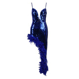 Sling Blue Sequin Feather Dress Flaxmaker