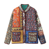 Ethnic Stand Collar Printed Cotton Coat