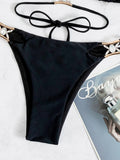 Padded Backless Bandage Hollow Halter-Neck Bikini Swimsuit