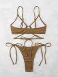 Neckholder-Bikini-Set mit V-Ausschnitt und zwei Teilen