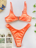 Solid Color V-Neck Padded Bralette Hipster Bikini Swimwear