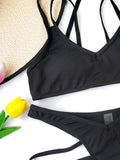 Solid Color Bandage Padded Bralette Hollow Hipster Bikini Swimwear