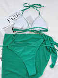 Three Pieces Halter Neck Solid Color Bandage Bikini Swimwear