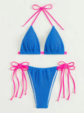 Halterneck Triangle Drawstring Bikini Set