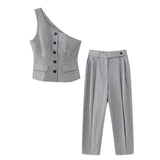 Fashion Oblique Shoulder Top and Pants Set