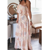 Off Shoulder  Wasit Slit Printed Dress