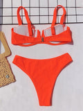 V-Neck Padded Solid Color Bikini Swimsuit