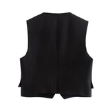 Black Sleeveless Linum Solid Color Two Piece Set