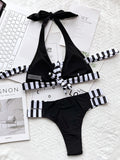 Fashion Striped Split-Joint Bikini Swimsuit