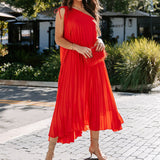 One Shoulder Solid Color Hem Maxi Dress