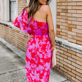 One Shoulder Printed Midi Dress