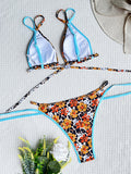 Vacation Neckholder-Bikini-Badeanzug mit seitlicher Schnürung und Print