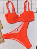 V-Neck Padded Solid Color Bikini Swimsuit