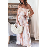 Off Shoulder  Wasit Slit Printed Dress