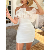 Bandeau Ruffle Mini White Dress Flaxmaker