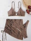 Dreiteiliges Neckholder-Bikini-Set mit Dreiecksmuster