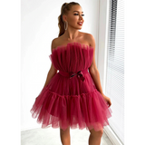 Bandeau Mesh Bow Pompadour Mini Dress