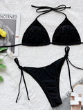 5 Colors Tie Side Halterneck Solid Color Bikini Swimsuit