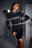 Rhinestone Long-sleeved Bandage Mini Dress