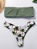 Bandeau Coconut-tree Printed Bikinis Swimwear