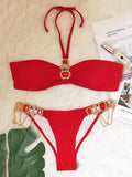 Beaded Decorated Halterneck Padded Hipster Backless Bikini Swimwear