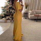 Backless V Neck Maxi Dress