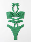 Padded Bandage Hollow Halter-Neck Bikini Swimsuit