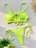 Spaghetti-Neck Hollow Bralette Tie Side Solid Color Bikini Swimwear