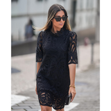 Lace Stand Up Collar Mid Sleeve Mini Dress