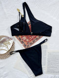 Black Hollow Chain One-Shoulder Bikini Swimsuit