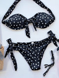 Schulterfreier Bikini-Badeanzug mit Polka Dots