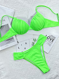 Fluorescent Solid Color Bikini Swimsuit