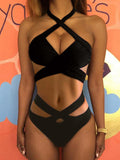 Strapless Hollow Bandage Bralette High-Waisted Halterneck Bikini Swimwear