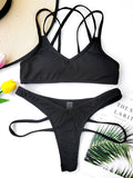 Solid Color Bandage Padded Bralette Hollow Hipster Bikini Swimwear