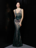 long  illusion Sequin party evening dress Aosig